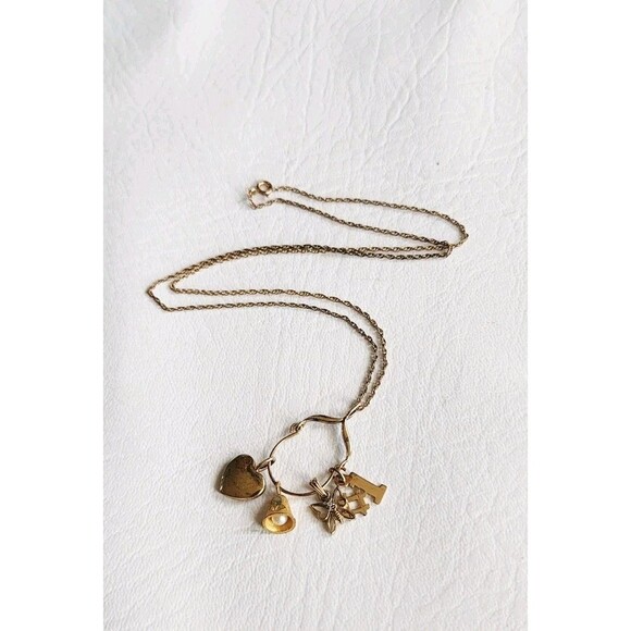 Vintage Sterling Silver Vermeil Charm Holder Necklace Heart Butterfly Number 1 - Picture 2 of 10